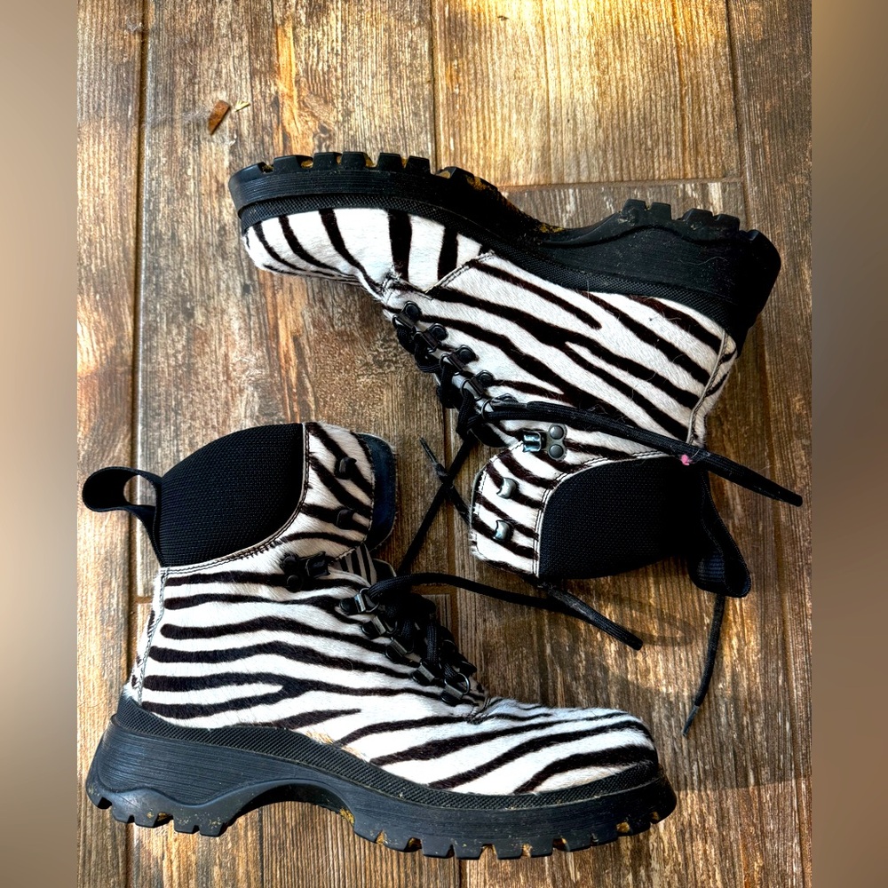PRADA Tall Zebra Fur Riding Boots 37.5 - Picture 1 of 7